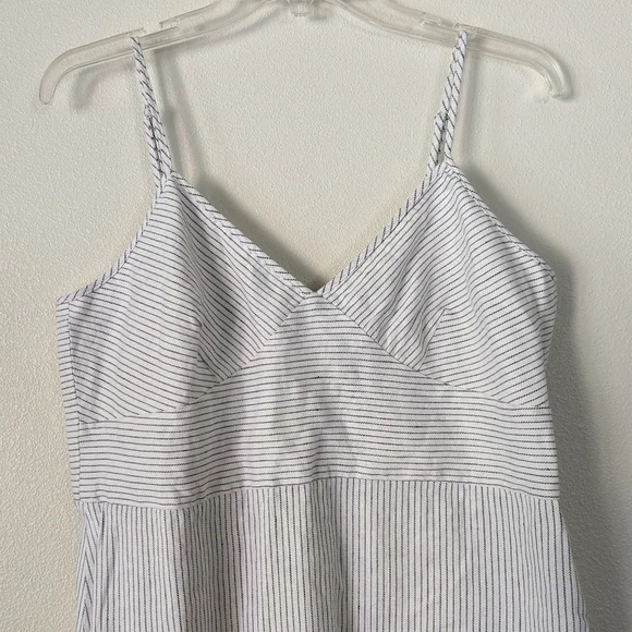 Banana Republic Linen Sleeveless Sheath White/Blue Stripe Midi Trumpet Dress 14 - Picture 3 of 10